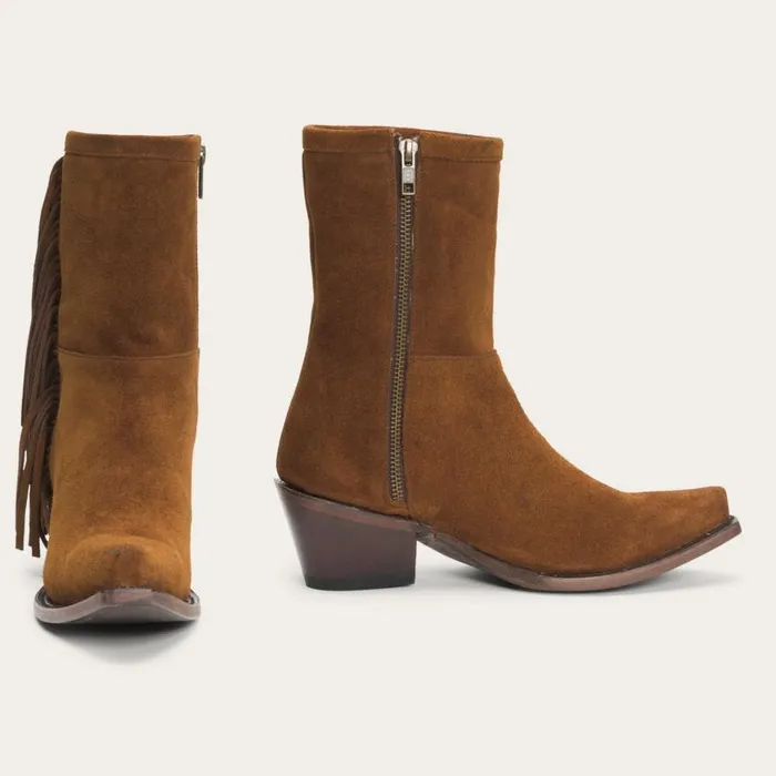 Halle Suede Fringe Side Zip Boot Brown Women Stetson Shorties