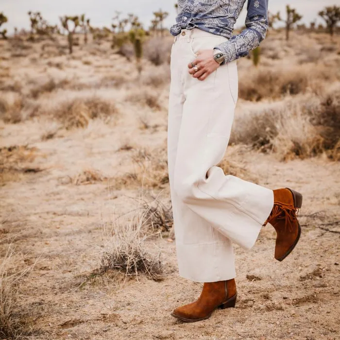 Halle Suede Fringe Side Zip Boot Brown Women Stetson Shorties