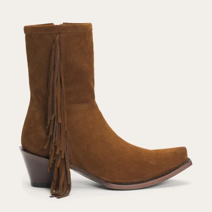 Halle Suede Fringe Side Zip Boot Brown Women Stetson Shorties