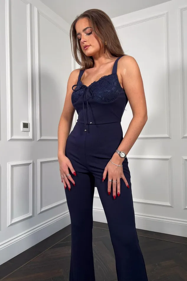 Hallie Lace Cup Navy Wide Leg Jumpsuit Women Girl In Mind Jumpsuits and Playsuits