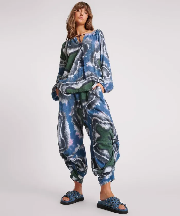 HAND PAINTED FLORAL MUSLIN GYPSY PANT Women One Teaspoon Bottoms