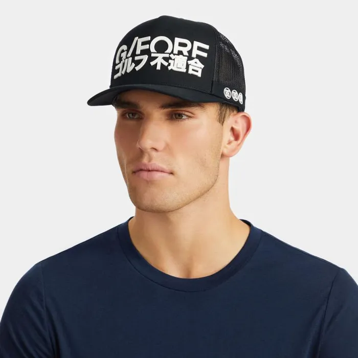 Hats Men GFORE J4 COTTON TWILL TALL TRUCKER HAT Onyx Hats Men GFORE J4 COTTON TWILL TALL TRUCKER HAT Onyx