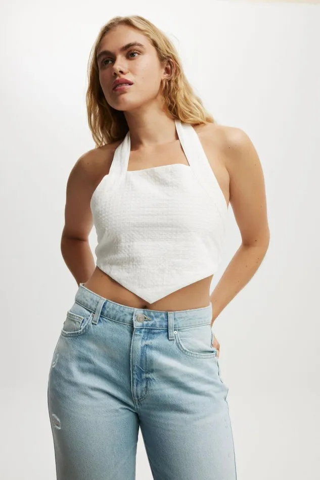 Haven Hankey Hem Halter White Texture Women Cotton On Tops