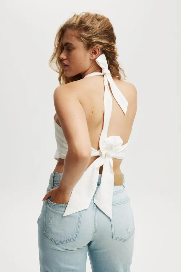 Haven Hankey Hem Halter White Texture Women Cotton On Tops