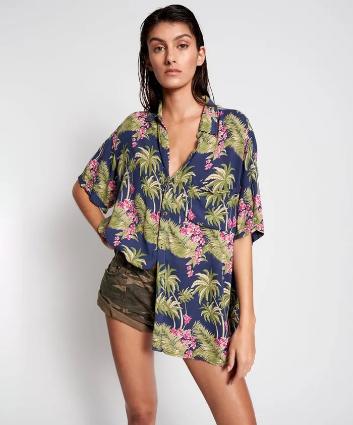 HAWAIIAN SHIRT BLUE Women One Teaspoon Shirts