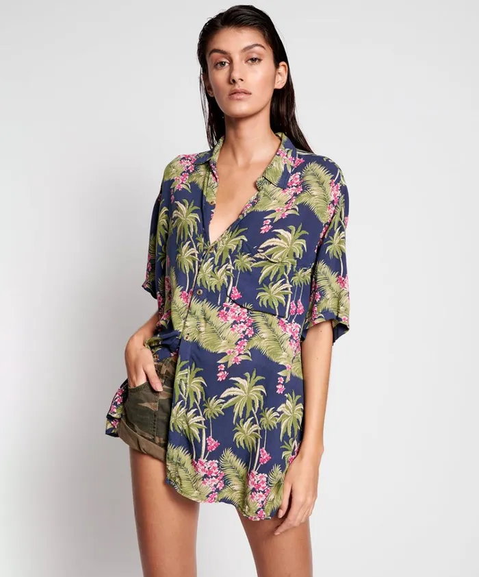 HAWAIIAN SHIRT BLUE Women One Teaspoon Shirts HAWAIIAN SHIRT BLUE Women One Teaspoon Shirts