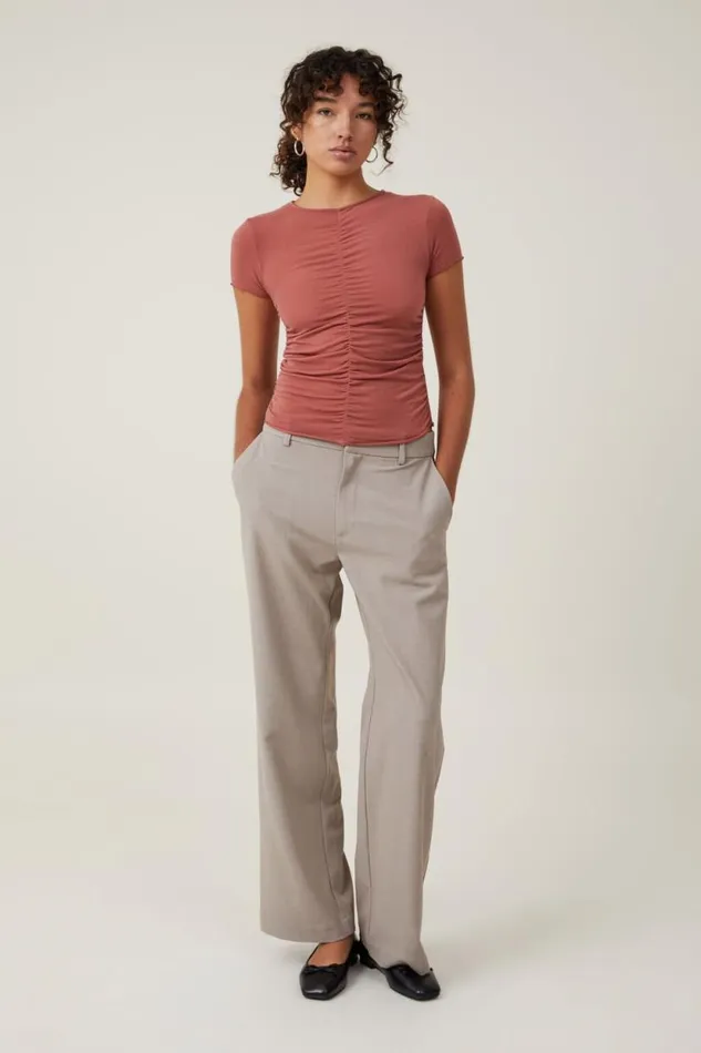 Hazel Rouched Front Short Sleeve Top Dark Sepia Women Cotton On Tops