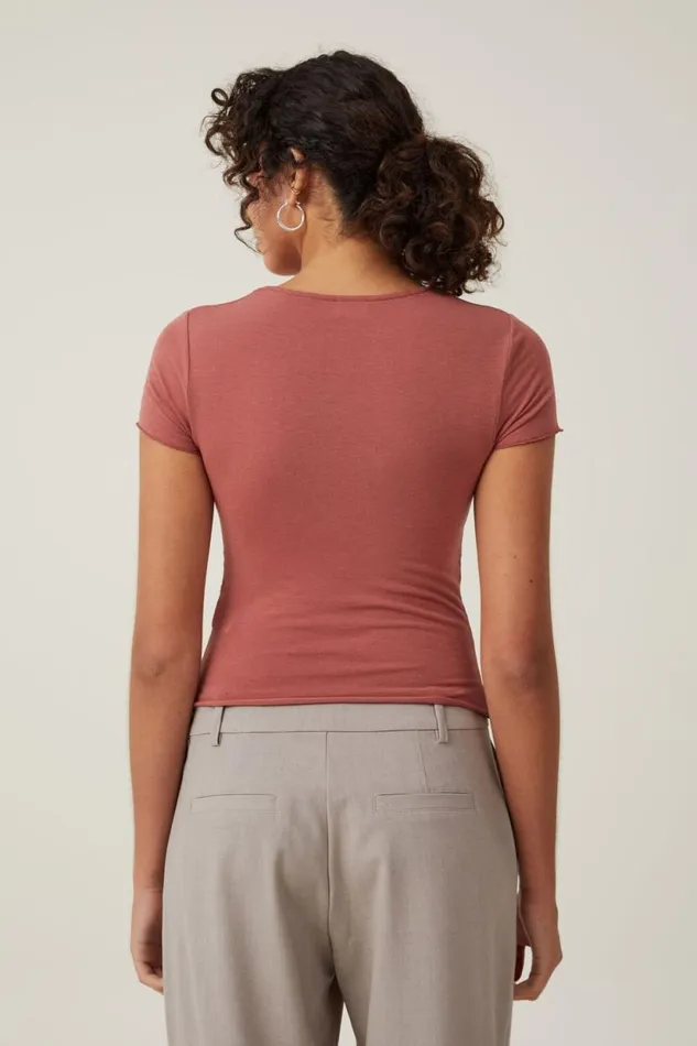 Hazel Rouched Front Short Sleeve Top Dark Sepia Women Cotton On Tops