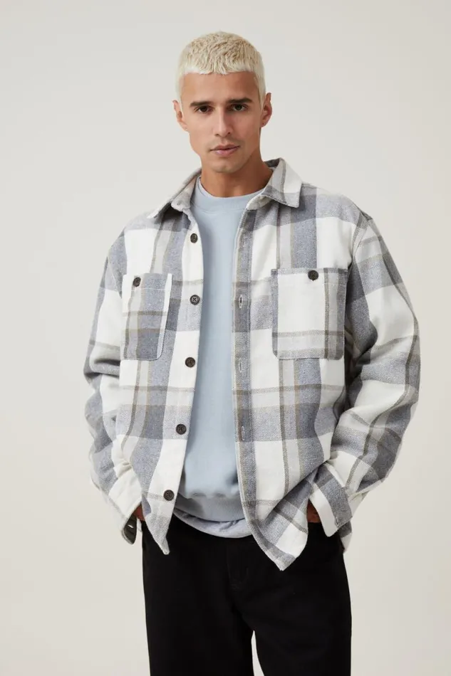 Heavy Overshirt Off White Check Men Cotton On Shirts and Polos