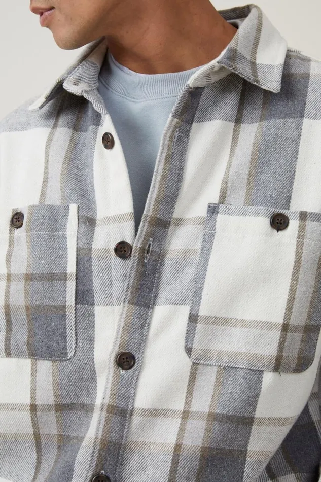 Heavy Overshirt Off White Check Men Cotton On Shirts and Polos Heavy Overshirt Off White Check Men Cotton On Shirts and Polos