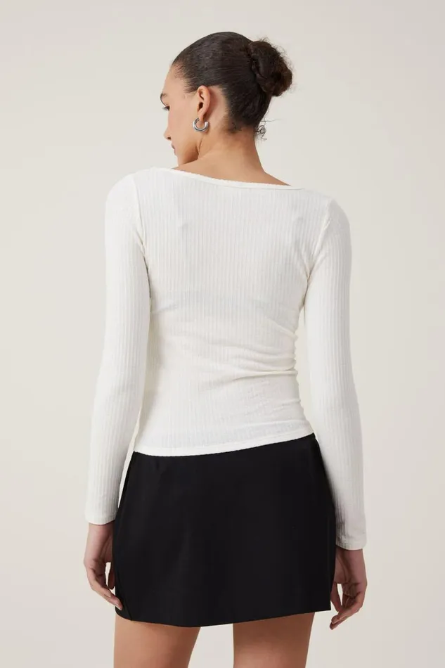 Heidi Picot Trim Long Sleeve Top Natural White Women Cotton On Tops