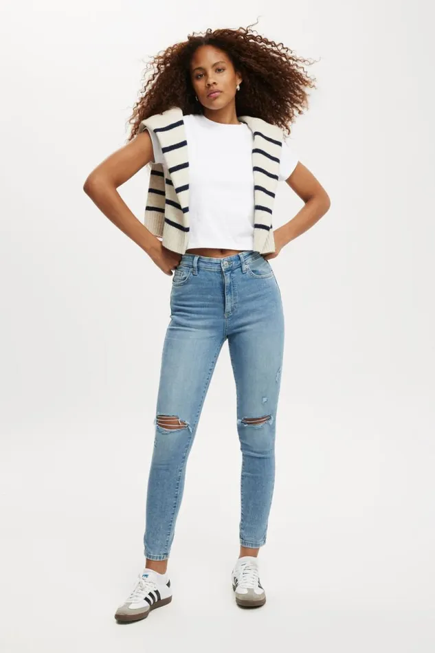 High Rise Skinny Jean Bells Blue Rip Women Cotton On Pants