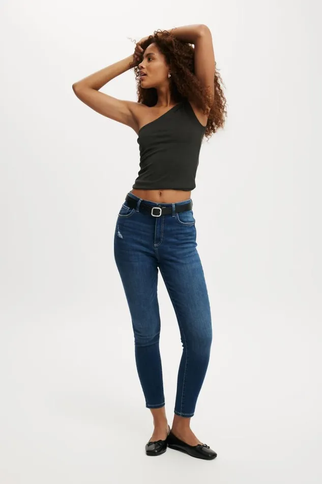 High Rise Skinny Jean Texas Blue Worn Women Cotton On Pants