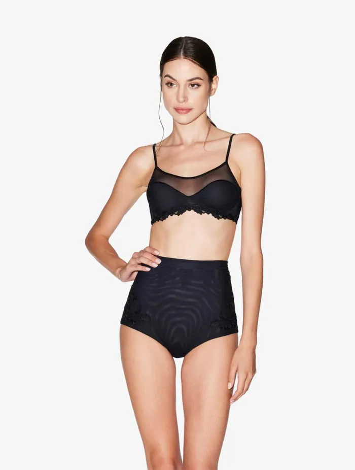 Highwaisted Briefs In Black Stretch Tulle Lingerie La Perla Highwaist