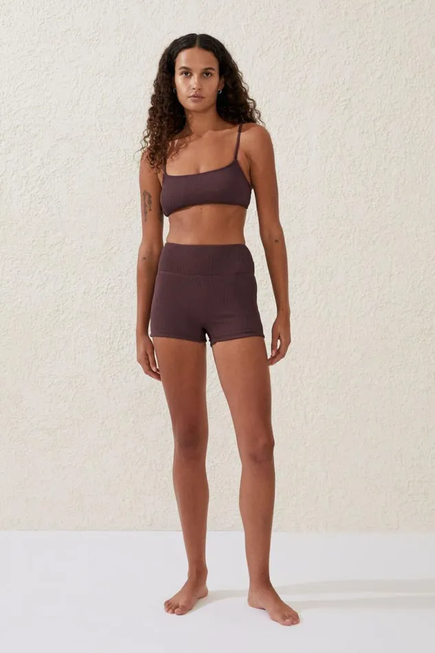 Highwaisted Swim Boyshort Willow Brown Crinkle Women Cotton On Bikinis