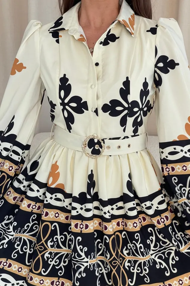 Holland Border Print Shirt Mini Dress Cream Women Girl In Mind Mini Dresses