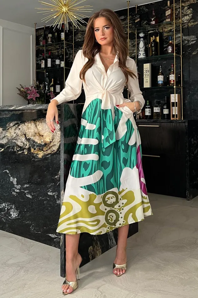 Isabella Green Leaf Tie Front Shirt Dress Women Girl In Mind Shirt Dresses