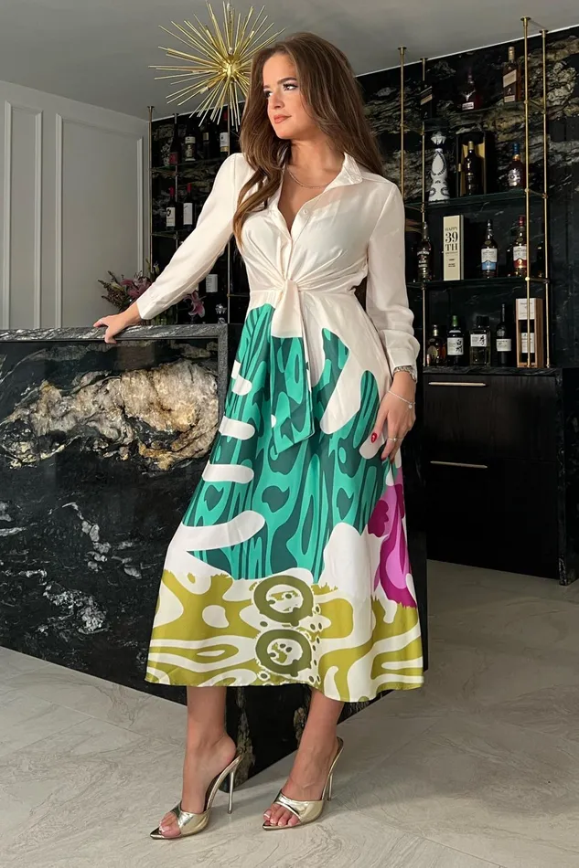 Isabella Green Leaf Tie Front Shirt Dress Women Girl In Mind Shirt Dresses