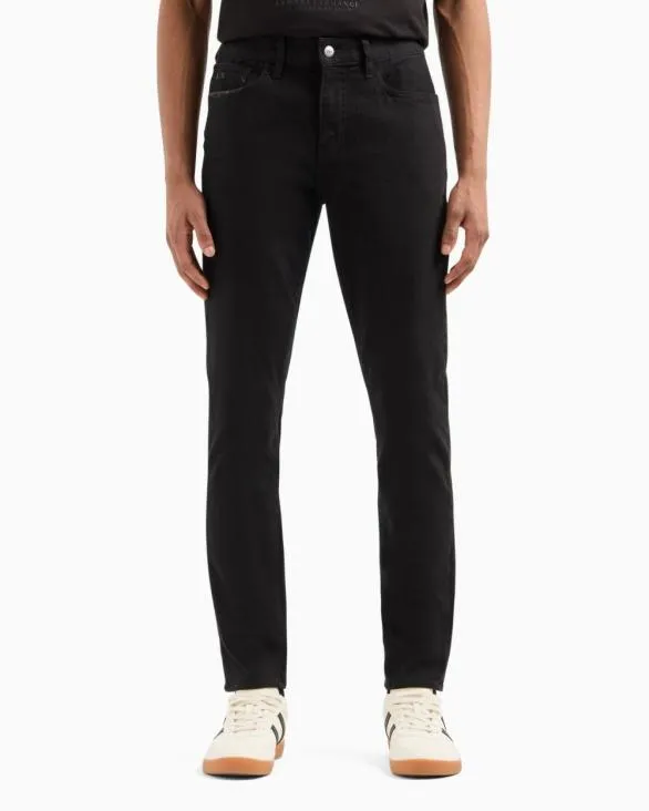 J14 Skinny Fit Jeans In Bull Stretch Cotton Black Men Armani Denim J14 Skinny Fit Jeans In Bull Stretch Cotton Black Men Armani Denim