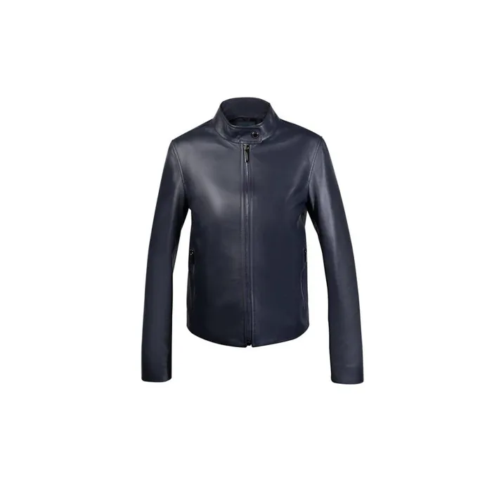 Jacket Women Moreschi Navy Blue Leather Woman Motor Jacket