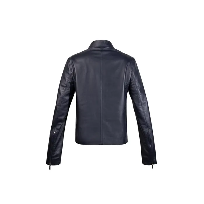 Jacket Women Moreschi Navy Blue Leather Woman Motor Jacket