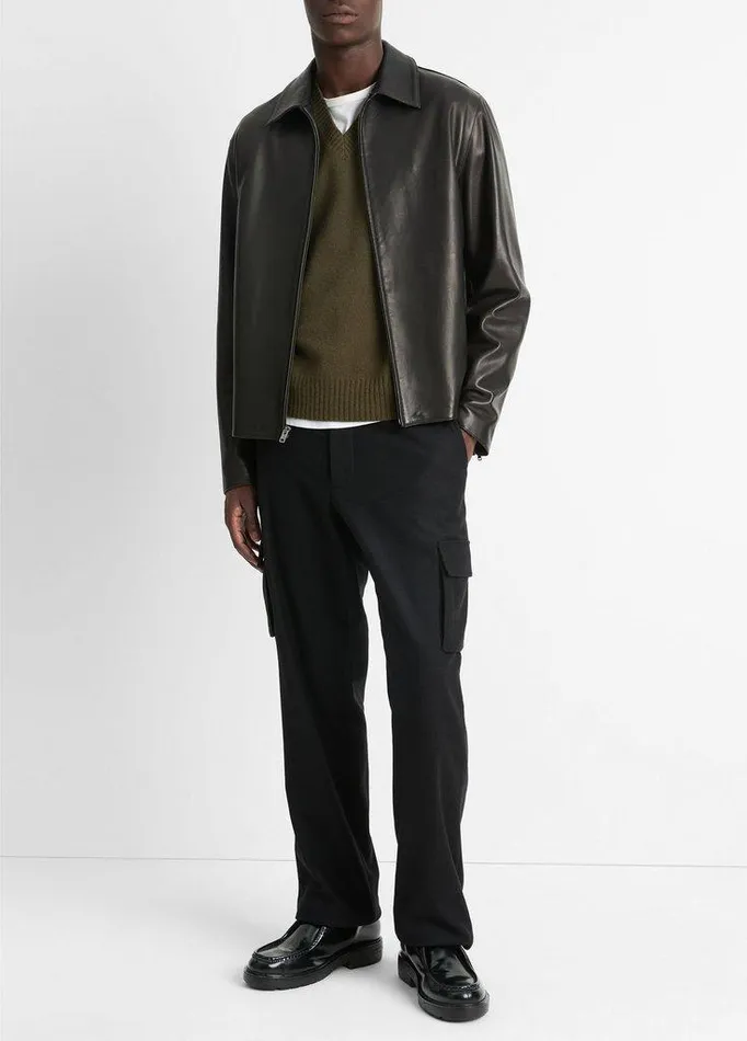 Jackets and Outerwear Men Vince Leather ZipUp Jacket Black