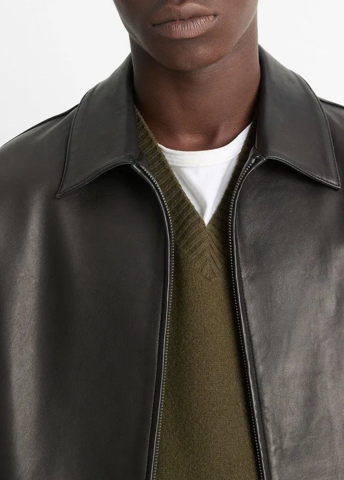 Jackets and Outerwear Men Vince Leather ZipUp Jacket Black Jackets and Outerwear Men Vince Leather ZipUp Jacket Black