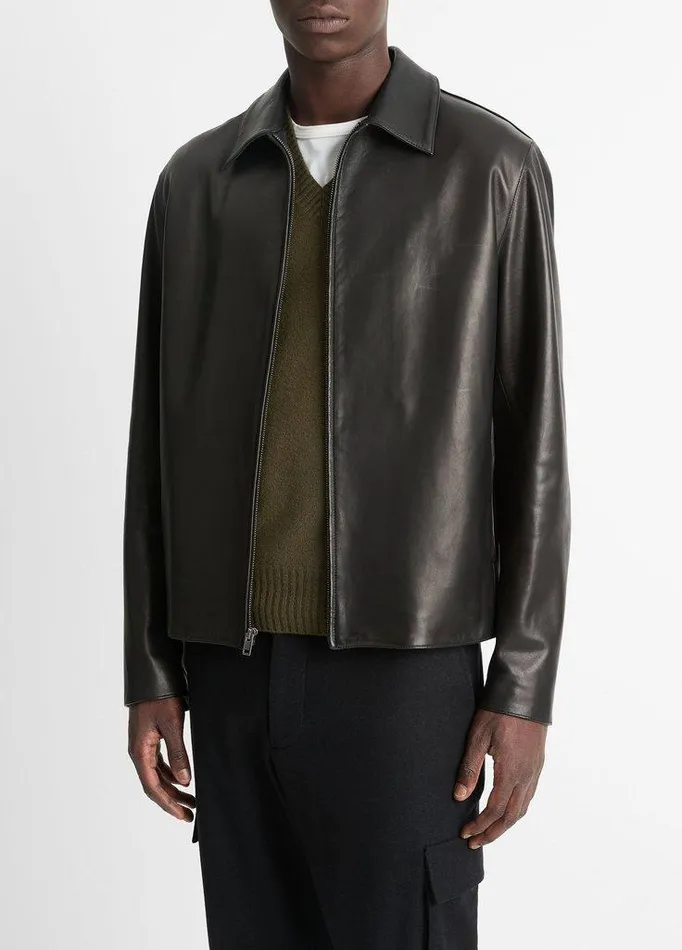 Jackets and Outerwear Men Vince Leather ZipUp Jacket Black Jackets and Outerwear Men Vince Leather ZipUp Jacket Black
