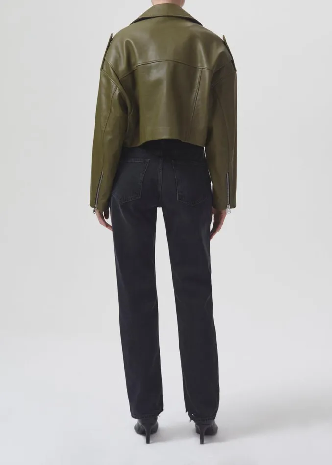 Jackets and Outerwear Women Agolde Shoreditch Ski Club X AGOLDE Remi Leather Biker Jacket In Grass