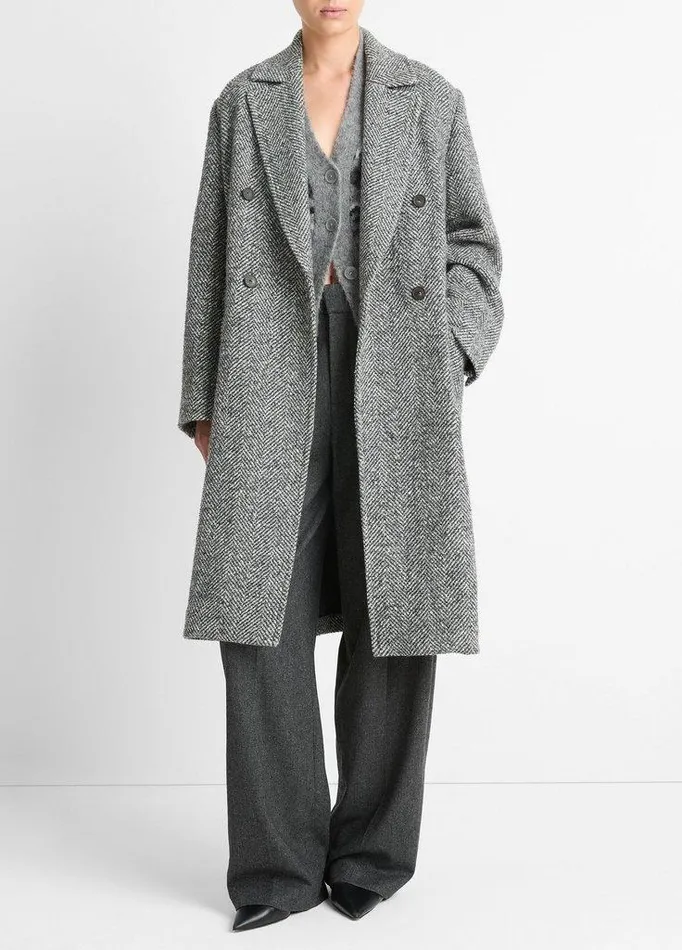 Jackets and Outerwear Women Vince Italian Herringbone WoolBlend DoubleBreasted Coat Charcoal Jackets and Outerwear Women Vince Italian Herringbone WoolBlend DoubleBreasted Coat Charcoal