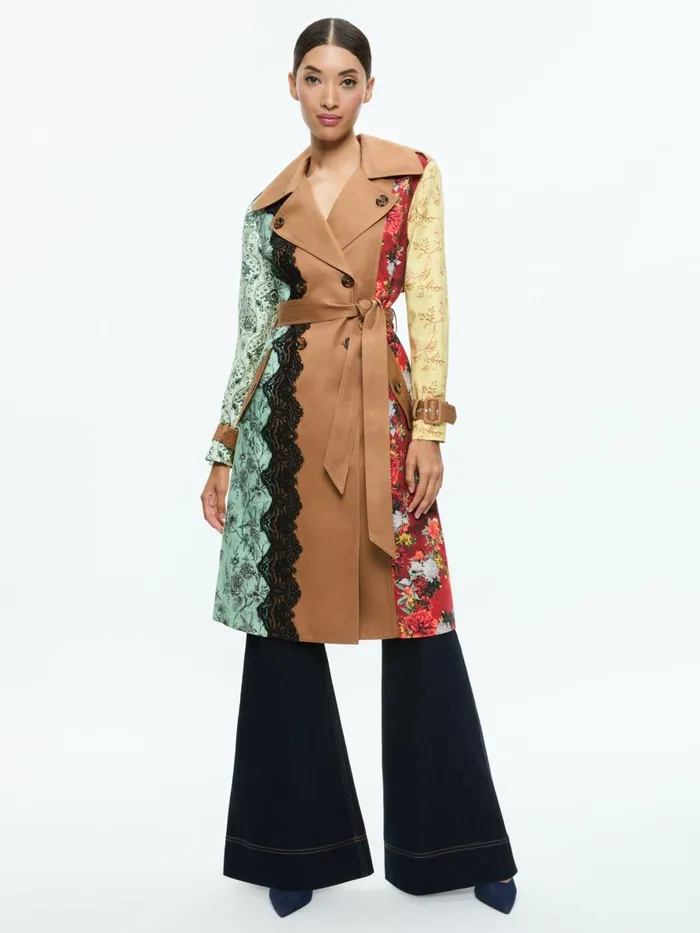 Jackets Coats Women Alice Olivia KEITH MIDI TRENCH WITH LACE DETAIL Tanmulti