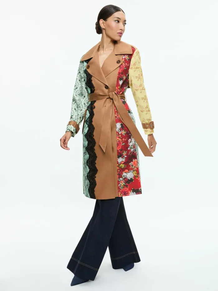 Jackets Coats Women Alice Olivia KEITH MIDI TRENCH WITH LACE DETAIL Tanmulti