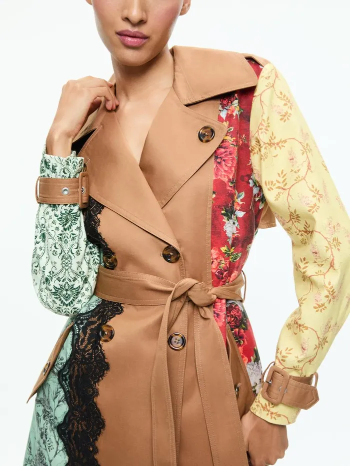 Jackets Coats Women Alice Olivia KEITH MIDI TRENCH WITH LACE DETAIL Tanmulti