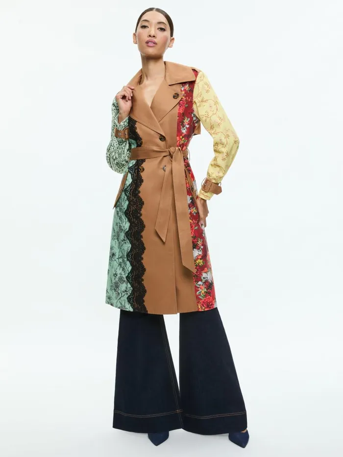 Jackets Coats Women Alice Olivia KEITH MIDI TRENCH WITH LACE DETAIL Tanmulti