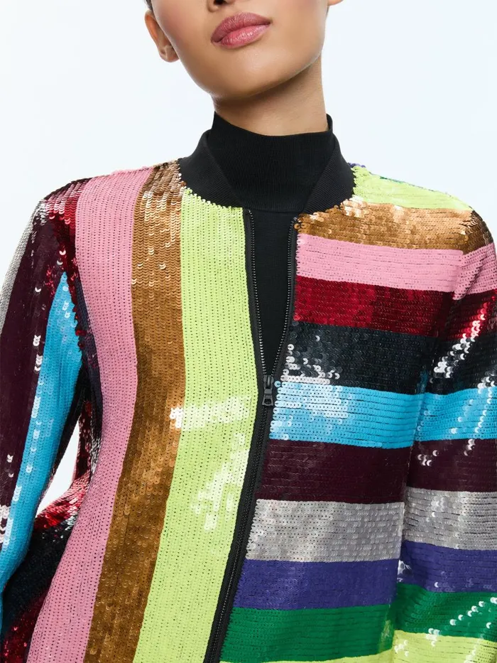 Jackets Coats Women Alice Olivia LONNIE SEQUIN CROPPED VARSITY JACKET Multi