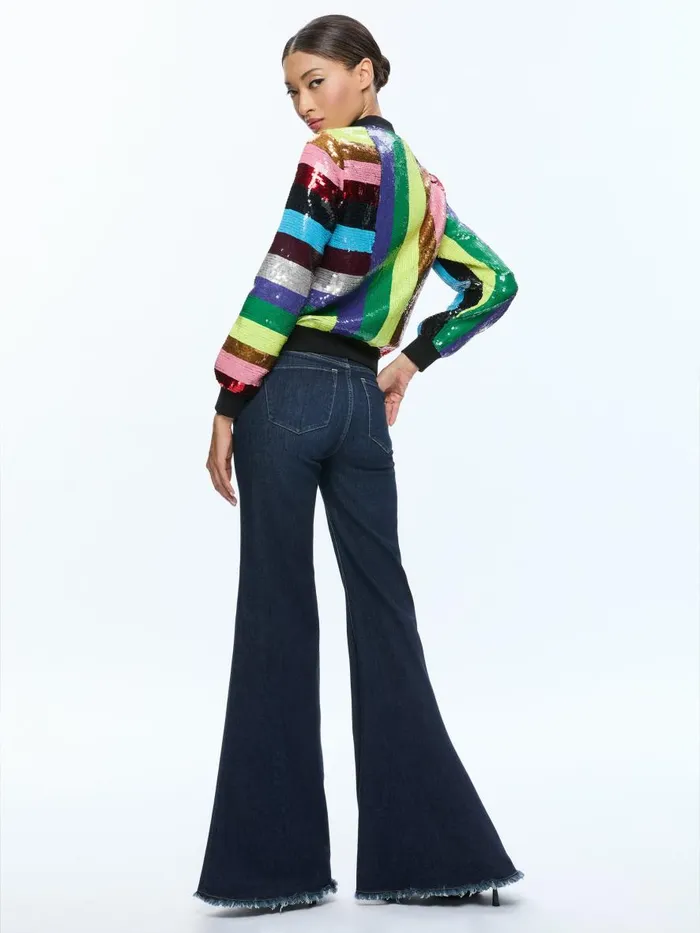 Jackets Coats Women Alice Olivia LONNIE SEQUIN CROPPED VARSITY JACKET Multi