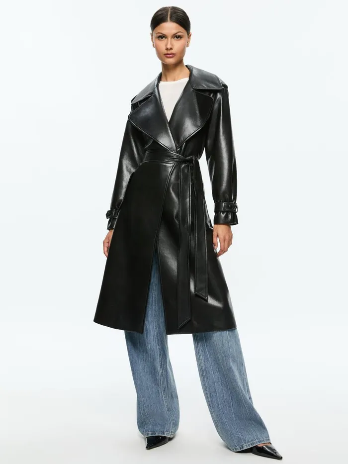 Jackets Coats Women Alice Olivia NEVADA VEGAN LEATHER TRENCH COAT Black