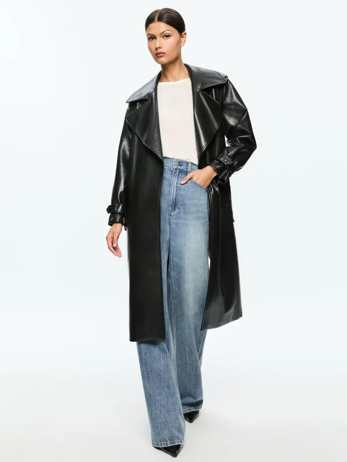 Jackets Coats Women Alice Olivia NEVADA VEGAN LEATHER TRENCH COAT Black