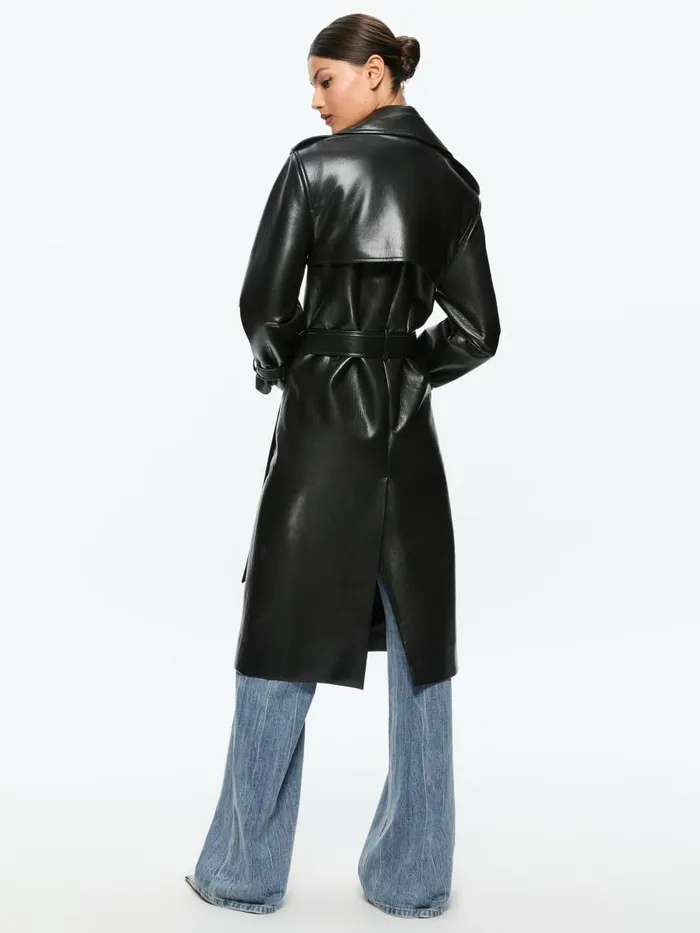 Jackets Coats Women Alice Olivia NEVADA VEGAN LEATHER TRENCH COAT Black