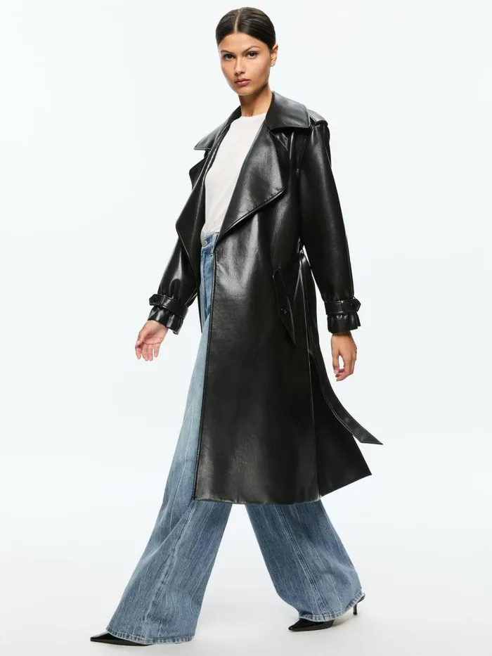 Jackets Coats Women Alice Olivia NEVADA VEGAN LEATHER TRENCH COAT Black