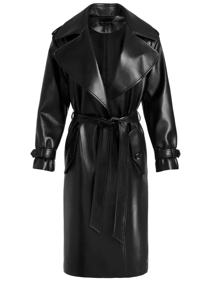 Jackets Coats Women Alice Olivia NEVADA VEGAN LEATHER TRENCH COAT Black