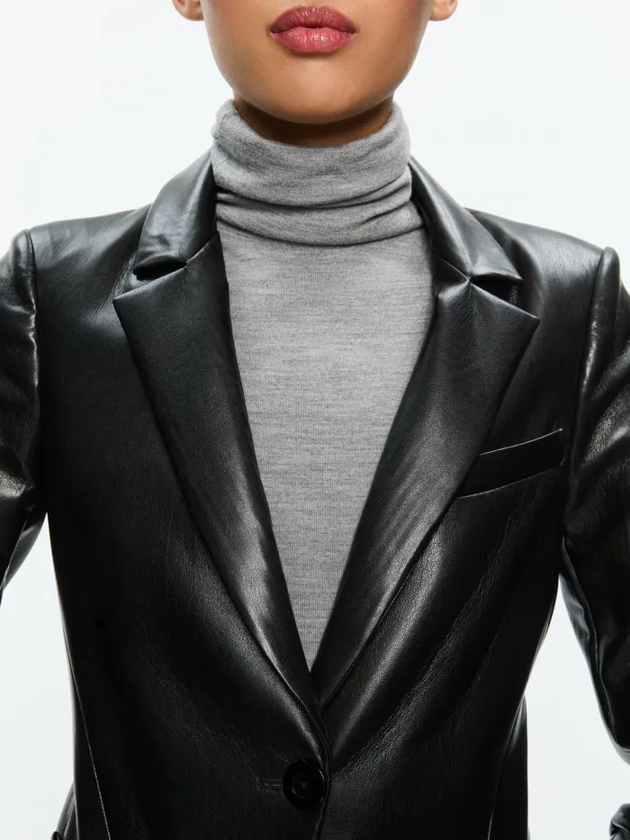 Jackets Coats Women Alice Olivia VINNIE RUCHED SLEEVE VEGAN LEATHER FITTED BLAZER Black