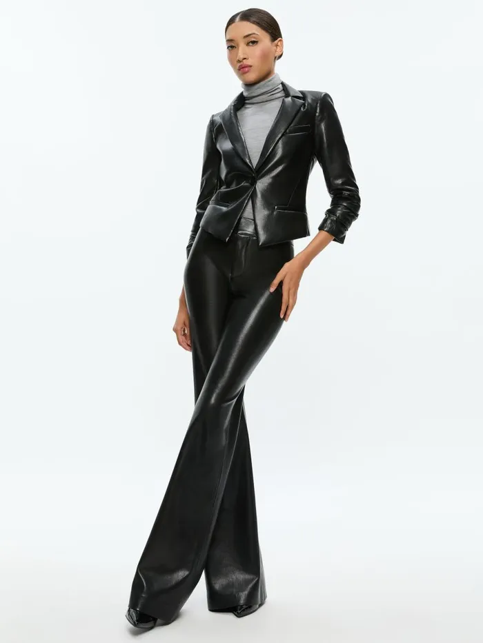 Jackets Coats Women Alice Olivia VINNIE RUCHED SLEEVE VEGAN LEATHER FITTED BLAZER Black