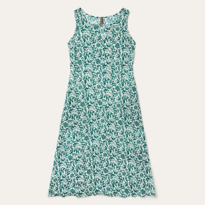 Jade Floral Print Rayon Sleeveless Dress Green Women Stetson Midi