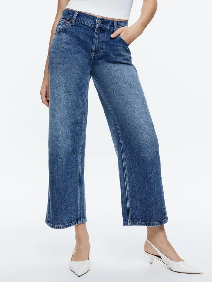 Jeans Women Alice Olivia ERNIE CROPPED LOW RISE BUCKLE BACK BAGGY JEAN Brooklyn Blue Jeans Women Alice Olivia ERNIE CROPPED LOW RISE BUCKLE BACK BAGGY JEAN Brooklyn Blue