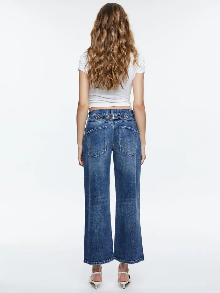 Jeans Women Alice Olivia ERNIE CROPPED LOW RISE BUCKLE BACK BAGGY JEAN Brooklyn Blue