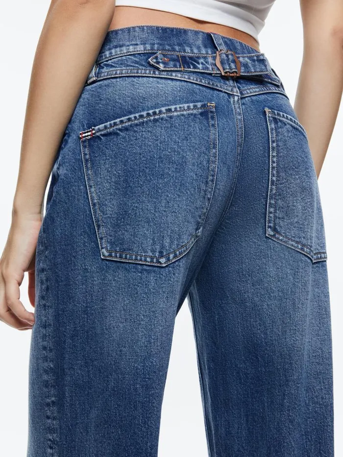 Jeans Women Alice Olivia ERNIE CROPPED LOW RISE BUCKLE BACK BAGGY JEAN Brooklyn Blue