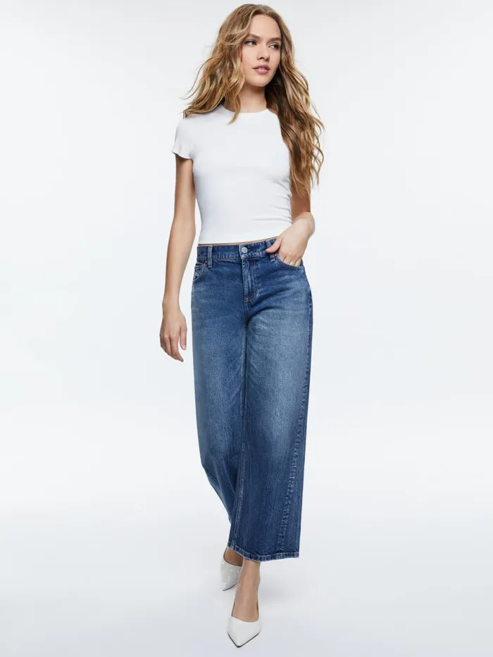 Jeans Women Alice Olivia ERNIE CROPPED LOW RISE BUCKLE BACK BAGGY JEAN Brooklyn Blue