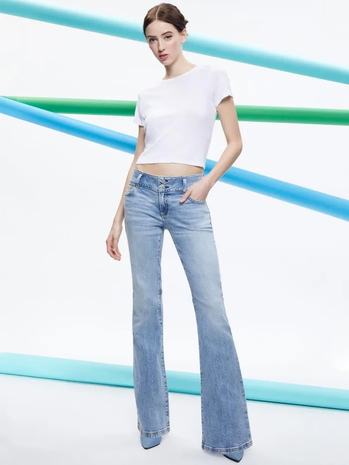 Jeans Women Alice Olivia STACEY LOW RISE BELL BOTTOM JEAN Bay Blue