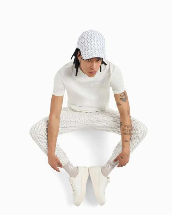Jogger Pants In Fabric With Allover Logo Pattern White Men Armani Matching Sets Jogger Pants In Fabric With Allover Logo Pattern White Men Armani Matching Sets